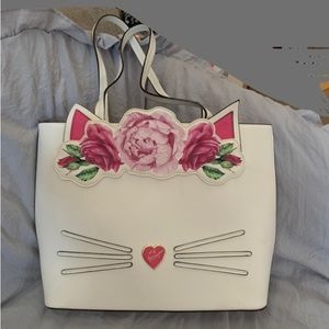 Betsy Johnson white cat tote